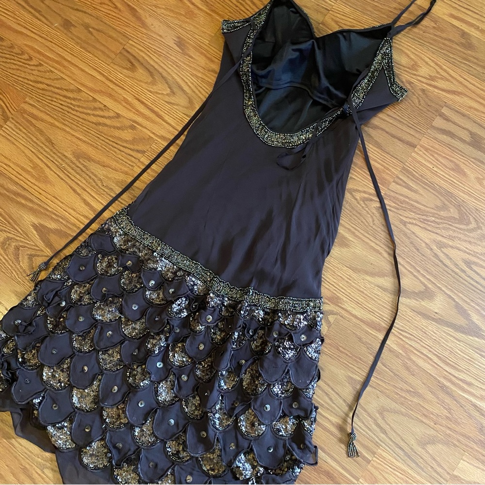 Vintage 90’s 100% Silk Dress Silk Slip Dress Beaded Raindrop Tiered Fairy Prom - Picture 6 of 15
